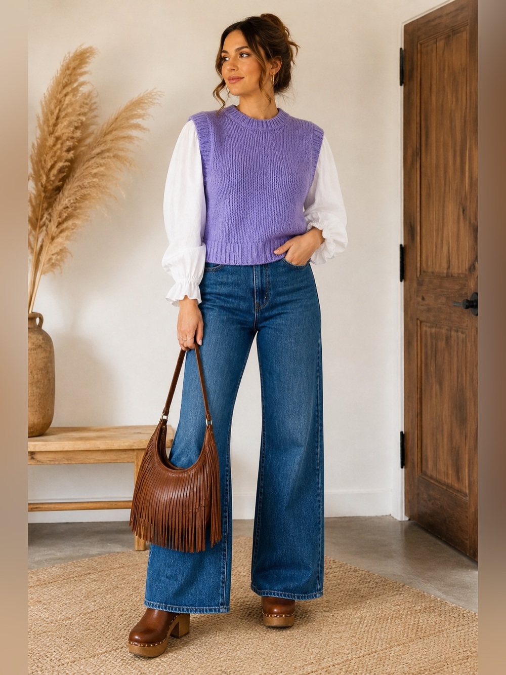 Rae Feather Alpaca Blend Chunky Knit Sweater Vest Lilac Purple NWT
